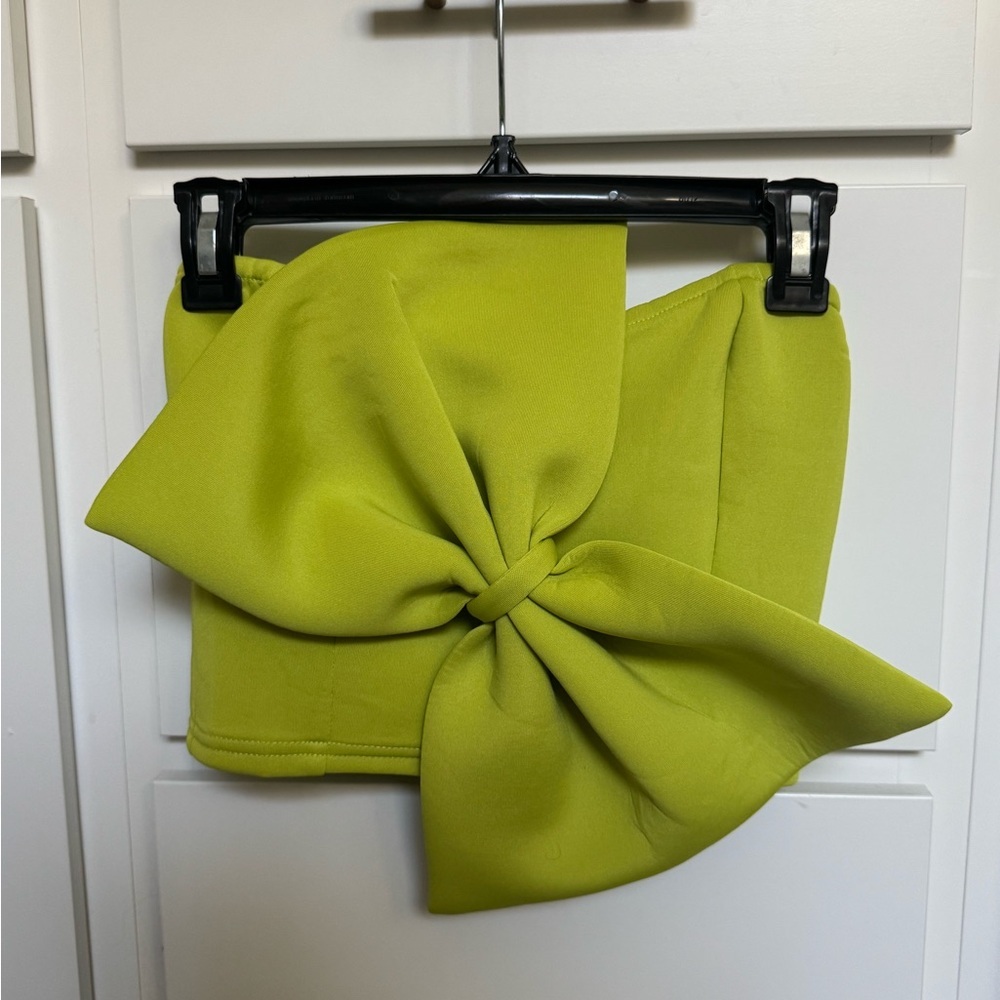 Lime Green Bow Detail Sweetheart Crop Tube Top - Picture 2 of 8